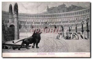 Animals - Lion in Roman arena - Old Postcard