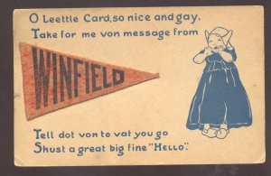WINFIELD KANSAS DUTCH CHILDREN ORANGE FELT PENNANT VINTAGE POSTCARD 1912