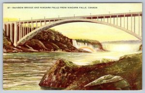 Rainbow Bridge & Niagara Falls From Canada, Harris Litho Co. Postcard, NOS
