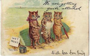 Vintage artist signed postcard. Louis Wain We are getting Quite Attached.