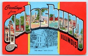 GALESBURG, IL Illinois ~ Large Letter Linen c1940s Knox County Kropp Postcard