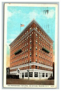 Vintage 1926 Postcard Antique Cars Professional Building Raleigh North Carolina