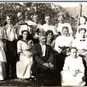 c1910s Outdoor Farm Group People RPPC Pouring Glass of Beer? Real Photo Pop A161