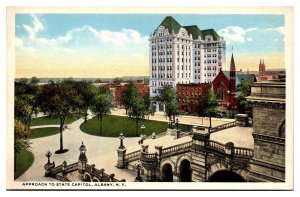 Antique Approach To State Capitol, Government Buildings, Church, Albany, NY