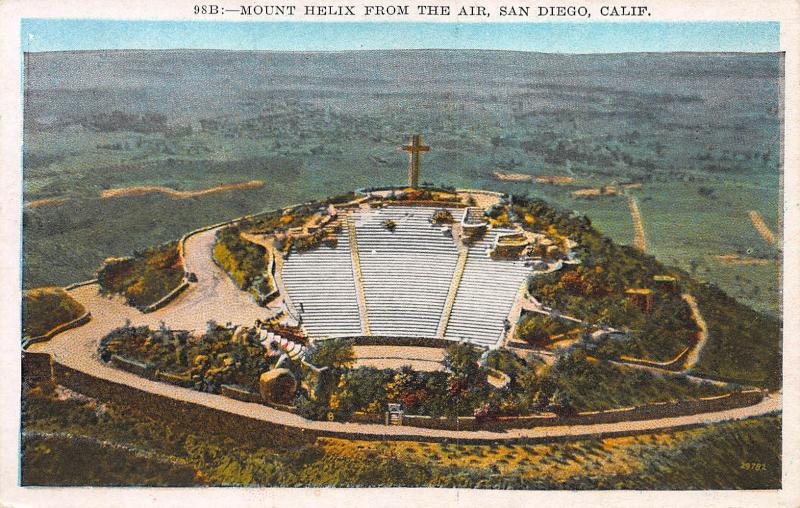 Mount Helix from the Air, San Diego, California, Early Postcard, Unused