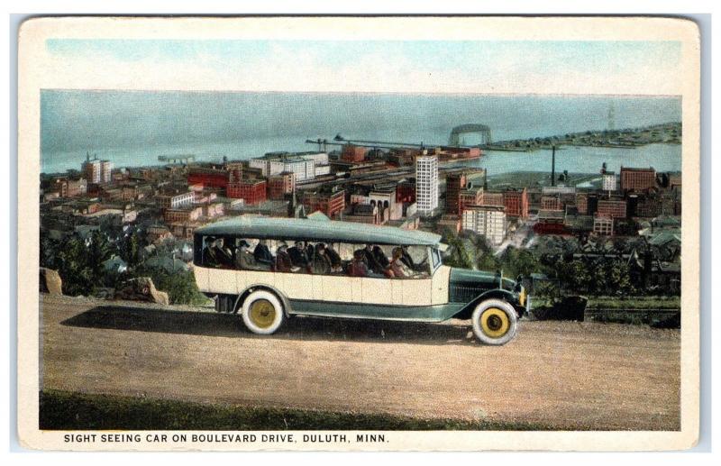 Early 1900s Sightseeing Car on Boulevard Drive, Duluth, MN Postcard