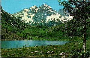 Vtg Maroon Lake Bells Maroon Snowmass Wilderness Area Aspen Colorado CO Postcard