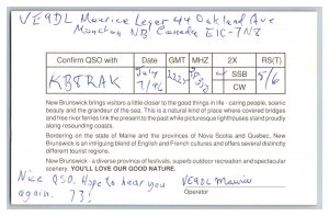 Postcard QSL CB Ham Radio Amateur Card From N. B. Canada EIC-7N8