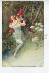 461984 GNOME Dwarf & red hair MERMAID Nymph Heracleum Vintage postcard