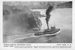 St John New Brunswick Canada air view ships Reversing Falls antique pc Y12212