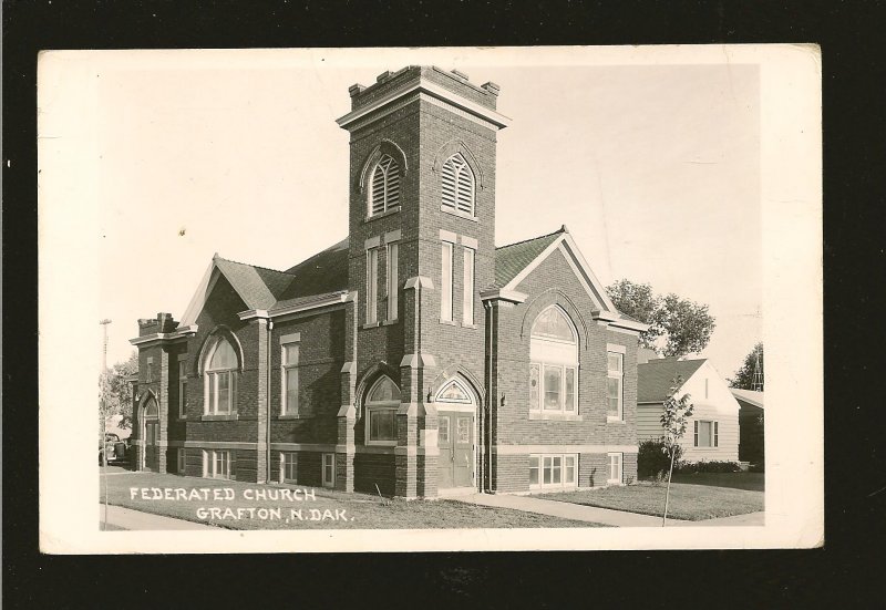 Vintage Federated Church Grafton North Dakota Real Photo Postcard