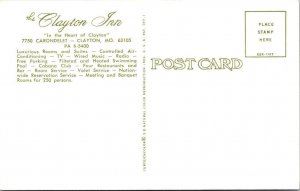 Clayton, MO Missouri CLAYTON INN  Hotel Night View ST LOUIS CO ca1950's Postcard