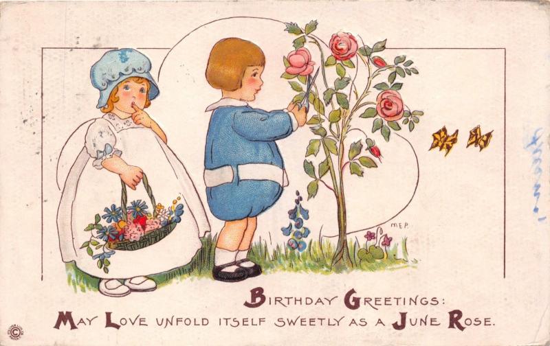 MAY LOVE UNFOLD ITSELF~MARGARET EVANS PRICE BIRTHDAY POSTCARD 1924