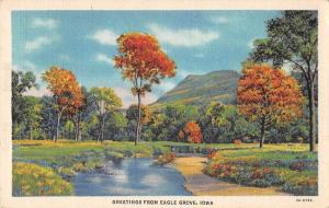 Eagle Grove Iowa Greetings From scenic river view linen antique pc Z44341