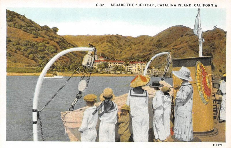 Aboard The Betty-O Boat, Catalina Island, California c1920s Vintage Postcard