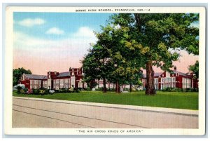 c1940's Bosse High School Building Exterior Evansville Indiana IN Trees Postcard