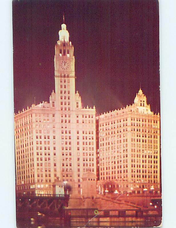 Pre-1980 WRIGLEY BUILDING AT NIGHT Chicago Illinois IL ho1314