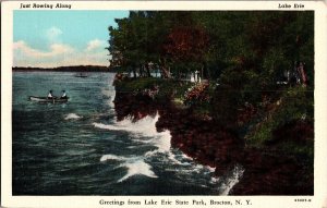 Rowing Along Greetings from Lake Erie State Park Brocton NY Vintage Postcard J70