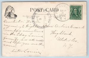 Postcard NY Kerhonkson O&W Railroad Depot Station RPO Cancel 1907 K20