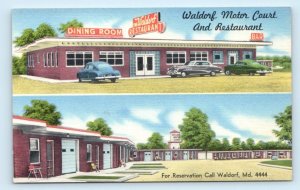 WALDORF, MD Maryland ~ Waldorf MOTOR COURT c1940s Cars Roadside Linen Postcard
