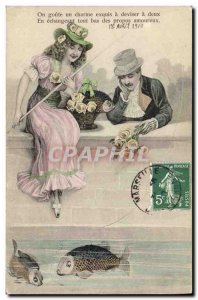 Old Postcard Fantasy Illustrator Woman Fishing Fisherman Fish