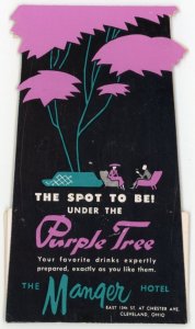 1930s-40s Purple Tree Bar Table Topper Ad Card Manager Hotel Columbus #DE