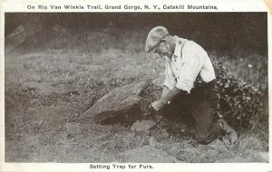 Postcard Setting Fur Traps on Rip Van Winkle Trail Grand Gorge NY Catskill Mts.