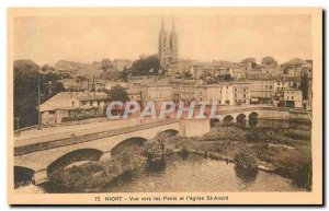 Old Postcard Niort view to Bridges and the church St Andre