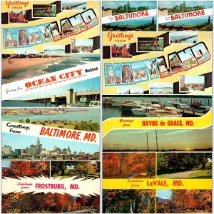 x9 Maryland LOT c1960s MD Greetings Welcome Chrome City State Postcard Set A181