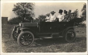 Car Auto Group of Women Partial Licenswe Plate c1910 Real Photo Postcard