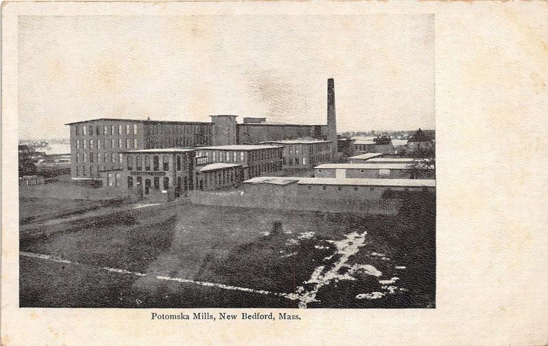 New Bedford Massachusetts~Potomska Mills~Tall Smoke Stack~c1905 B&W Postcard