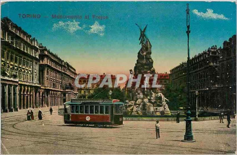  Vintage Postcard Torino Monument Al Frejus Tram