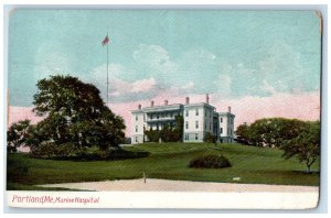 c1910 Marine Hospital, American Flag, Portland Maine ME Antique Postcard 