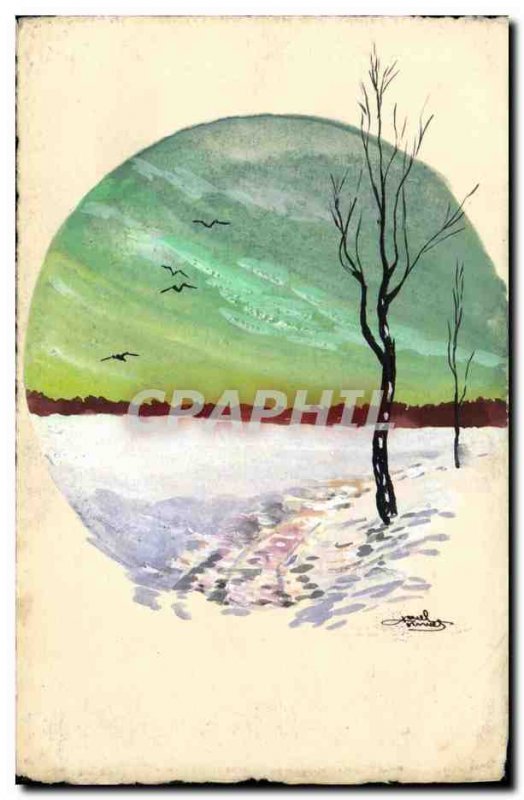 Old Postcard Fantasy Landscape drew by hand