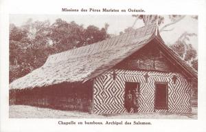 Solomon archipelago Pacific Islands bamboo chapel native girls in front Oceania