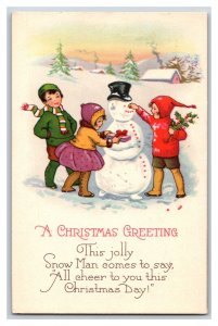 Children Building Snowman Christmas Greetings DB Postcard R10