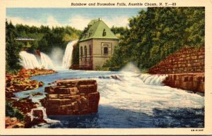 New York Ausable Chasm Rainbow and Horseshoe Falls 1951 Curteich