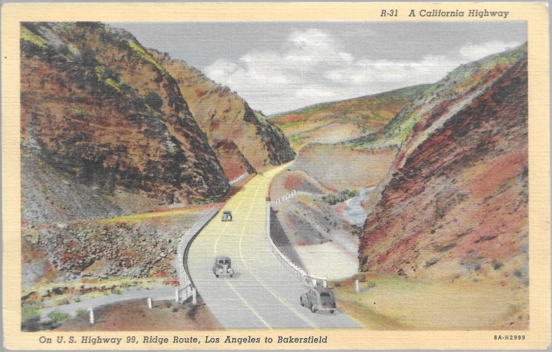 WINDING THROUGH THE MOUNTAINS ON US 99 RIDGE ROUTE BETWEEN LOS ANGELES AND BAKER