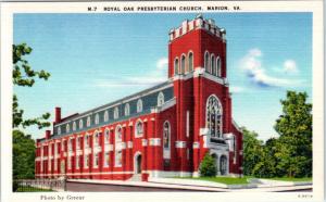 MARION, Virginia  VA    ROYAL OAK PRESBYTERIAN CHURCH  ca 1940s Linen   Postcard