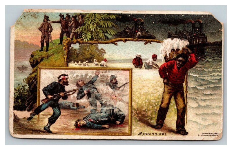 Vintage 1890's Trade Card - Arbuckles Ariosa Coffee - History of Mississippi
