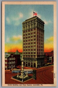 Greist Building And Penn Square Lancaster Pennsylvania PA Street View Postcard