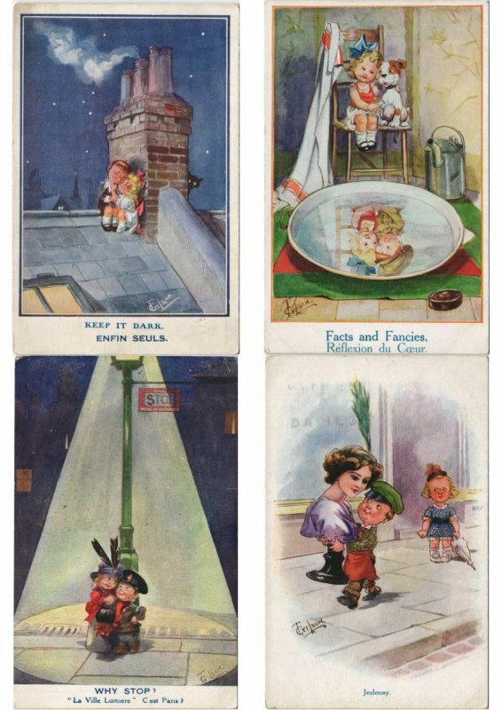 GILSON ARTIST SIGNED CHILDREN HUMOR COMIC 63 Vintage Postcards Pre-1940 (L3225)