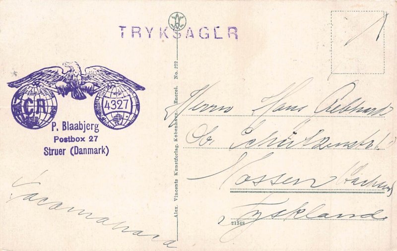 Denmark 1927 Bjerritsgaard Lolland Philatelic Interest vintage postcard