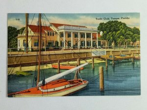 Tampa FL-Florida, Yacht Club Linen Sail Boat Canal Vintage Postcard
