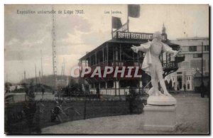 Belgium Belgie Liege Old Postcard World Expo 1905 Liege Gardens (buffet resta...
