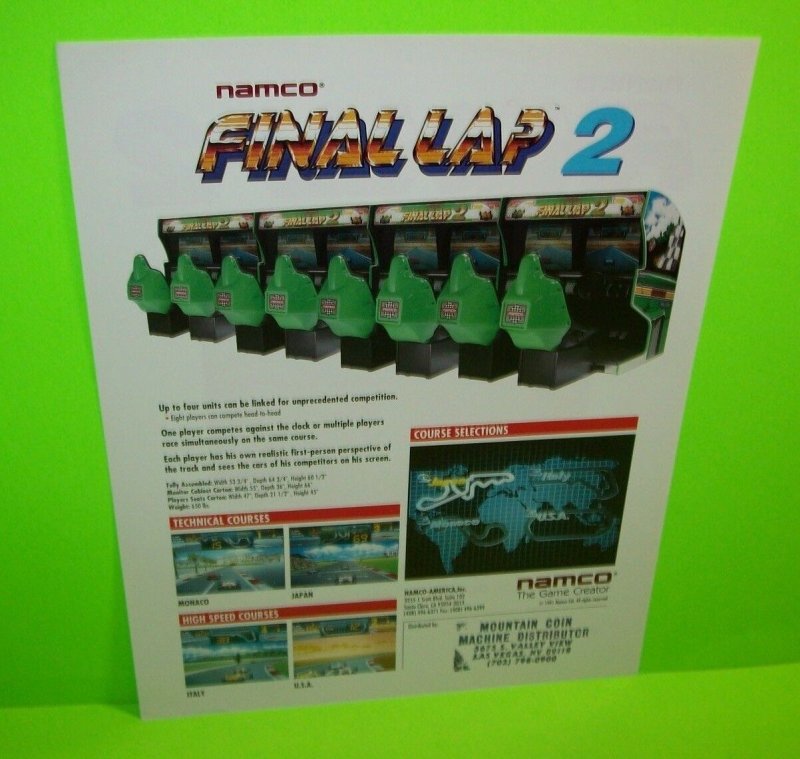 FINAL LAP 2 Video Arcade Flyer Games Original 1991 Driving Vintage Retro Artwork 