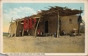 Chili Red Pepper Drying in Front of Adobe Home NM Postcard PC409