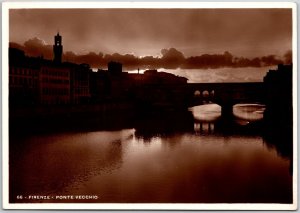 Firenze Ponte Vecchio Florence Italy Sunset Buildings Real Photo RPPC Postcard