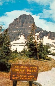 MT, Montana  LOGAN PASS~CONTINENTAL DIVIDE SIGN Glacier National Park  Postcard