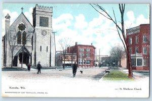 1908 St. Matthew's Church Building Cross Tower Street Kenosha Wisconsin Postcard